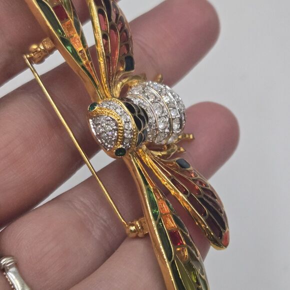 Joan Rivers Plique-a-Jour Stain Glass Cicada Bug Crystal Signed Pin Brooch - Picture 3 of 6